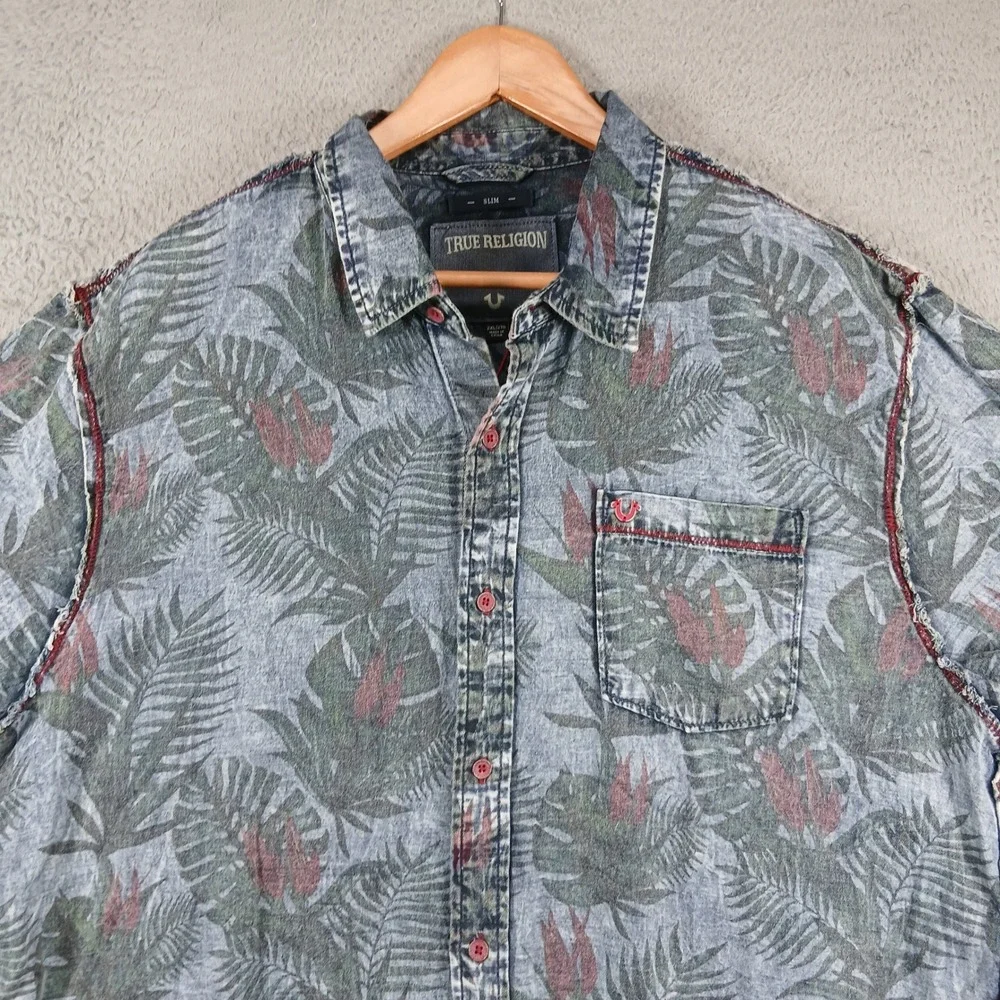True Religion MSJAF6BC1 Printed‎ Floral Shirt Men XXL Blue NWT